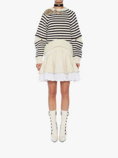 Shop Alexander Mcqueen Slash Sleeve Knitted Sweater In Ivory/navy