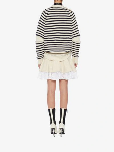 Shop Alexander Mcqueen Slash Sleeve Knitted Sweater In Ivory/navy