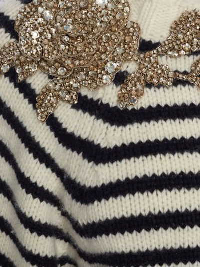 Shop Alexander Mcqueen Slash Sleeve Knitted Sweater In Ivory/navy