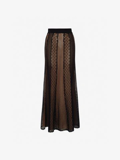 Shop Alexander Mcqueen Mesh Patchwork Knit Skirt In Black