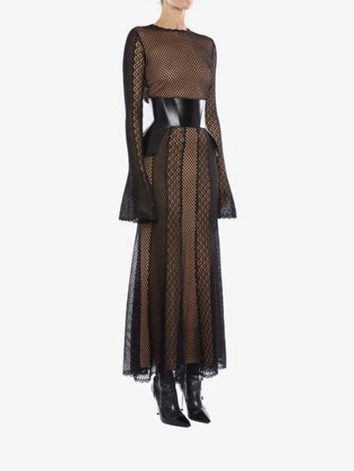 Shop Alexander Mcqueen Mesh Patchwork Knit Skirt In Black