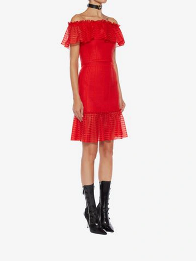 Shop Alexander Mcqueen Sheer Knit Mini Skirt In Lust Red