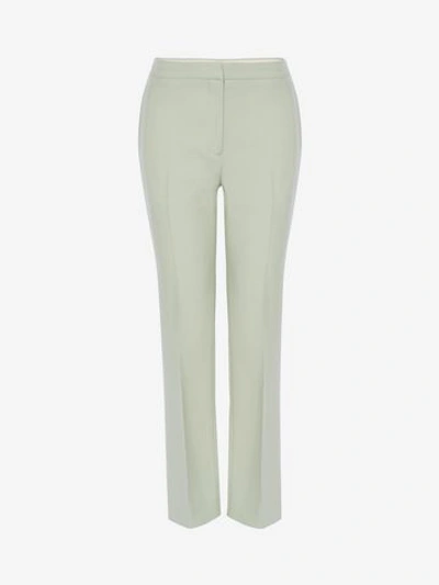 Shop Alexander Mcqueen Light Wool Silk Cigarette Pants In Mint