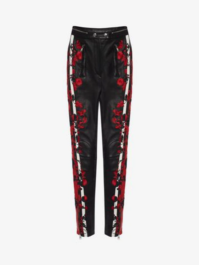 Shop Alexander Mcqueen Embroidered Leather Pants In Black/red/white