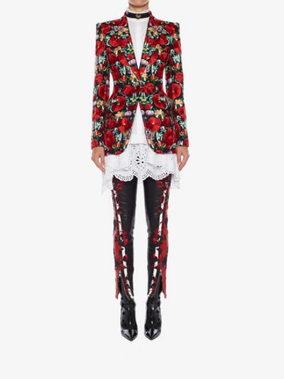 Shop Alexander Mcqueen Embroidered Leather Pants In Black/red/white