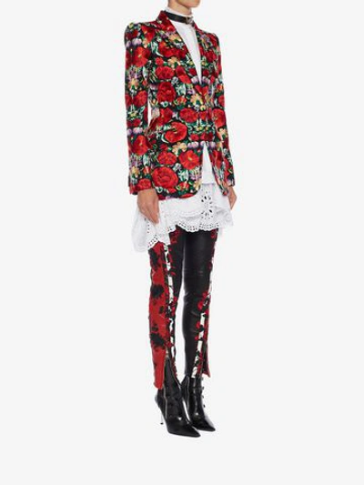 Shop Alexander Mcqueen Embroidered Leather Pants In Black/red/white