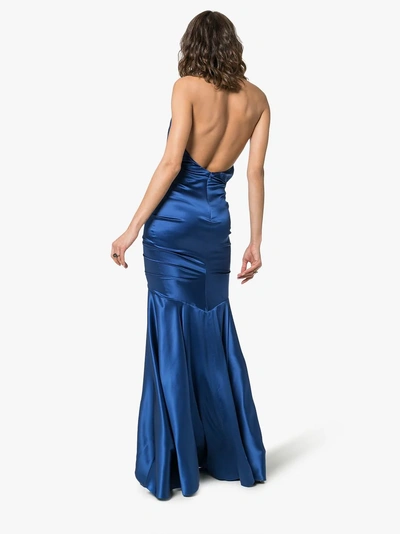 Shop Alexandre Vauthier Silk Ruffled Halterneck Gown In Blue