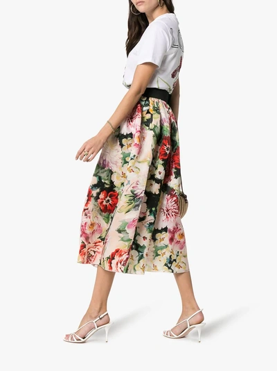 Shop Dolce & Gabbana Organza Floral Print Midi Skirt In Multicolour