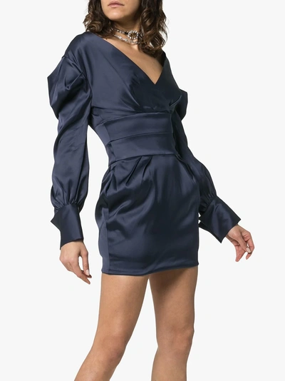 Shop Alexandre Vauthier Ruched Sleeve Mini Dress In Navy