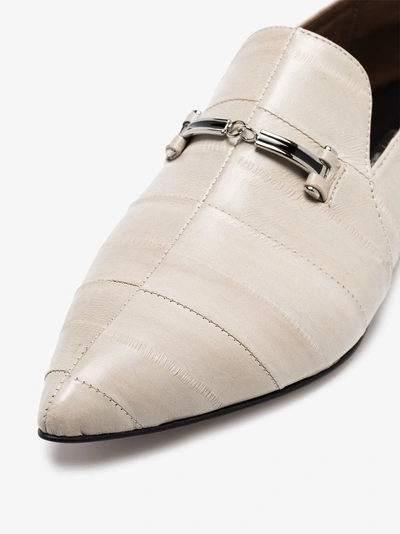 Shop Newbark Ivory Julia Buckle Embellished Leather Loafers In White