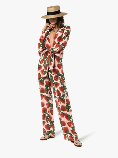 Shop Adriana Degreas Fiore Floral Deep V-neck Jumpsuit In Rose