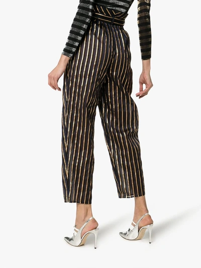 Shop Alexandre Vauthier High Waist Striped Linen Blend Trousers In Navy