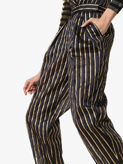 Shop Alexandre Vauthier High Waist Striped Linen Blend Trousers In Navy