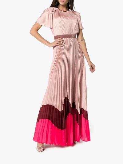 Shop Roksanda Zari Pleated Contrast Hem Silk Dress In Pink