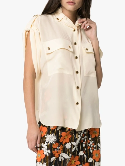 Shop Chloé Silk Button Up Sleeve Top In 24u Buttercream