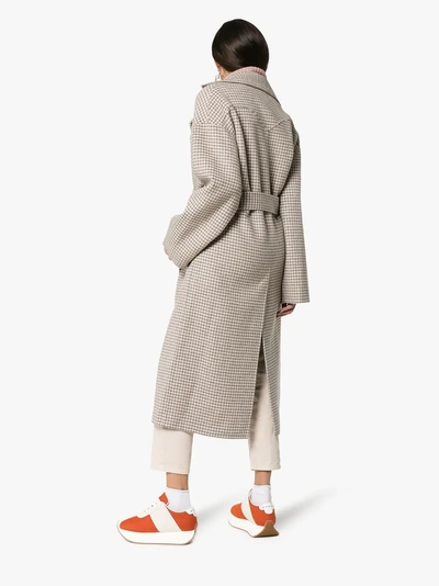 Shop Nanushka Alamo Dogtooth Wool And Silk-blend Wrap Coat In Grey