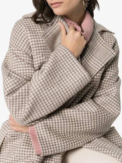 Shop Nanushka Alamo Dogtooth Wool And Silk-blend Wrap Coat In Grey