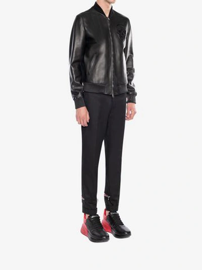 Shop Alexander Mcqueen Skull Leather Bomber Jacket In Black/red
