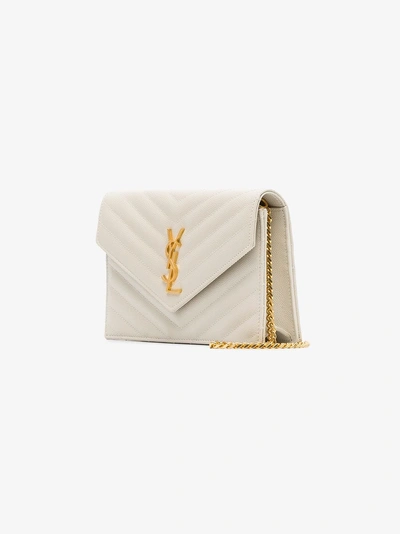 Shop Saint Laurent Monogram Leather Crossbody Bag In White