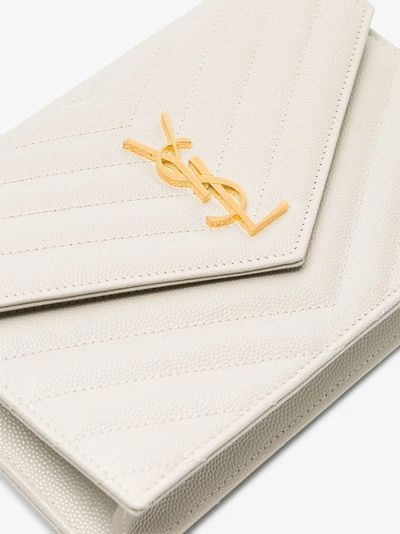 Shop Saint Laurent Monogram Leather Crossbody Bag In White