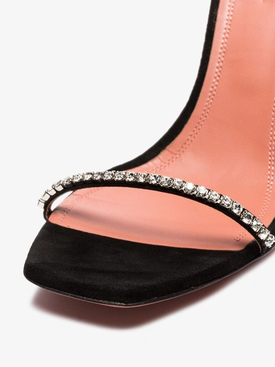 Shop Amina Muaddi Black Gilda 95 Crystal Satin Sandals