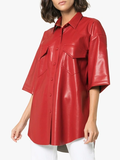 Shop Nanushka Vegan Leather Short Sleeve Shirt In Red