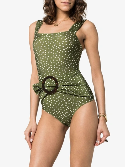 Shop Adriana Degreas Mille Punti Polka Dot Swimsuit In Green