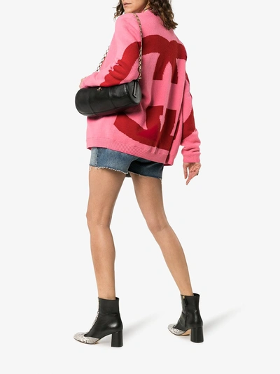 Shop Gucci Contrast Gg Oversized Knitted Cardigan In 5784 Pink