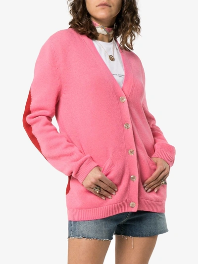 Shop Gucci Contrast Gg Oversized Knitted Cardigan In 5784 Pink
