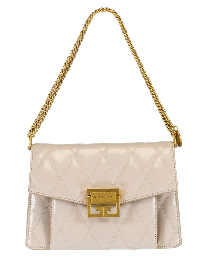 Shop Givenchy Small Quilted Leather Gv3 Handbag In Natural