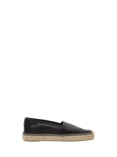 Shop Saint Laurent Monogram Leather Espadrilles In Black