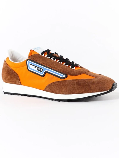 Shop Prada Logo Sneakers In X Tabacco/arancio