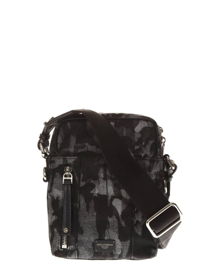 Shop Dolce & Gabbana Camouflage Printed Canvas Shoulder Bag In Gray