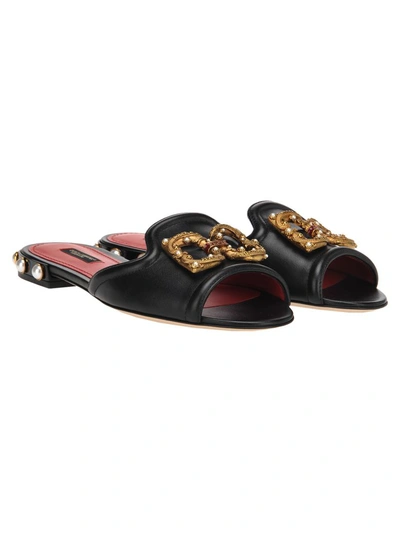 Shop Dolce & Gabbana Dolce&gabbana  Embellished Logo Slides In Black