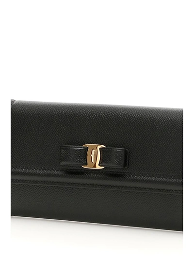 Shop Ferragamo Continental Wallet With Vara Bow In Grey Black|nero