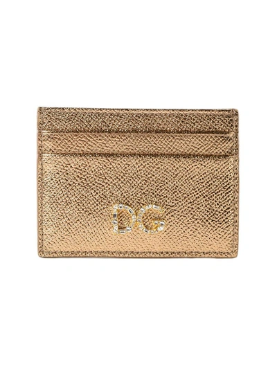 Shop Dolce & Gabbana Logo Plaque Card Holder In Oro Antico