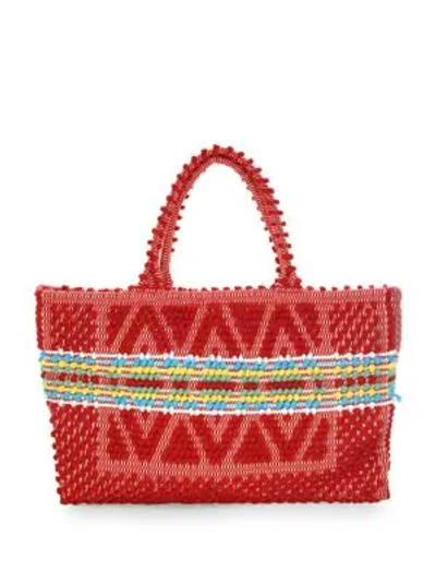 Shop Antonello Tedde Medium Signature Rombi Diamond Knit Tote Bag In Rosso