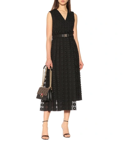 Shop Fendi Broderie Anglaise And Silk Organza Midi Dress In Black