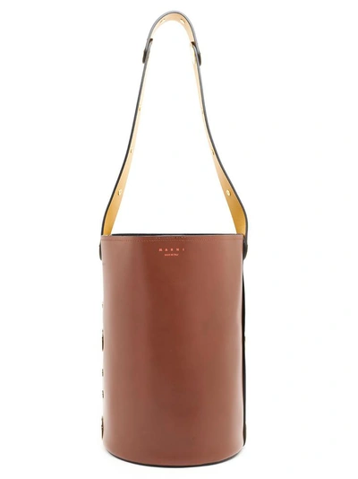 Shop Marni Punch Bucket Shoulder Bag In Brown