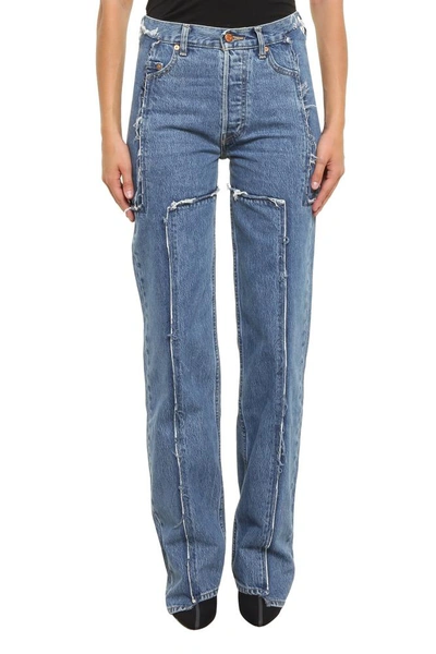 Shop Vetements Frayed Seams Jeans In Blue