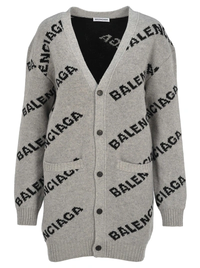 Balenciaga Cardigan In Grey + Logo Black | ModeSens