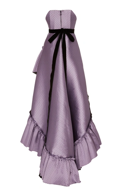 Shop Philosophy Di Lorenzo Serafini Ruffled Polka-dot Jacquard High-low Gown In Purple