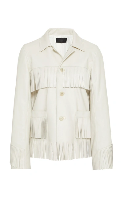 Shop Nili Lotan Frida Fringed Leather Jacket In White