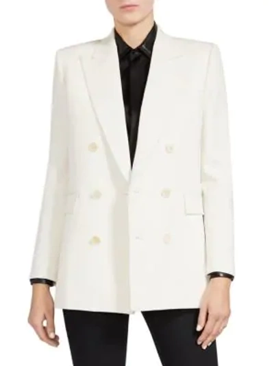 Shop Saint Laurent Double-breasted Wool Blazer In White