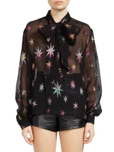 Shop Saint Laurent Metallic Star Sheer Button-down Shirt In Black Multi