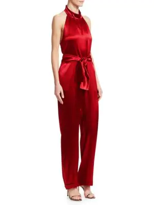 red tie waist jumpsuit