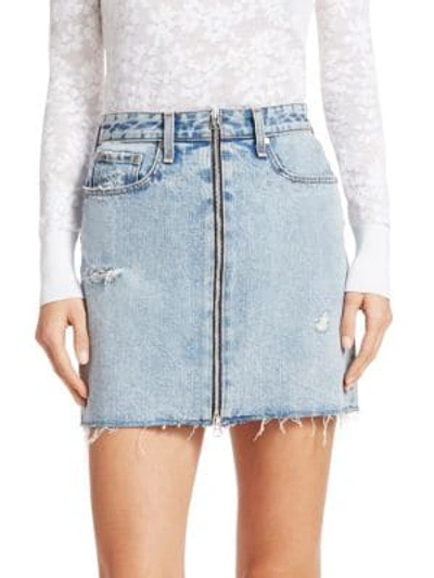Shop Rag & Bone Anna Zip-front Distressed Denim Mini Skirt In Mandy