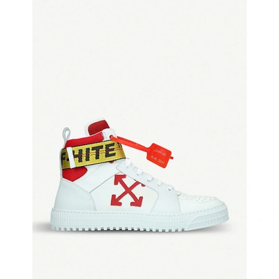 Shop Off-white Industrial Belt Leather High-top Trainers In White/red