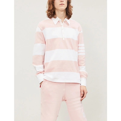 Shop Thom Browne Striped Cotton Polo Shirt In Lt Pink