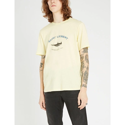Shop Saint Laurent Bird-print Cotton-jersey T-shirt In Multi-coloured